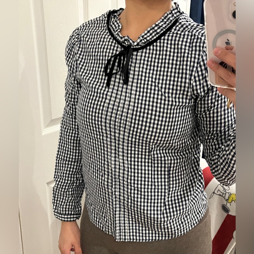 Zara S elegant black and white checkered shirt